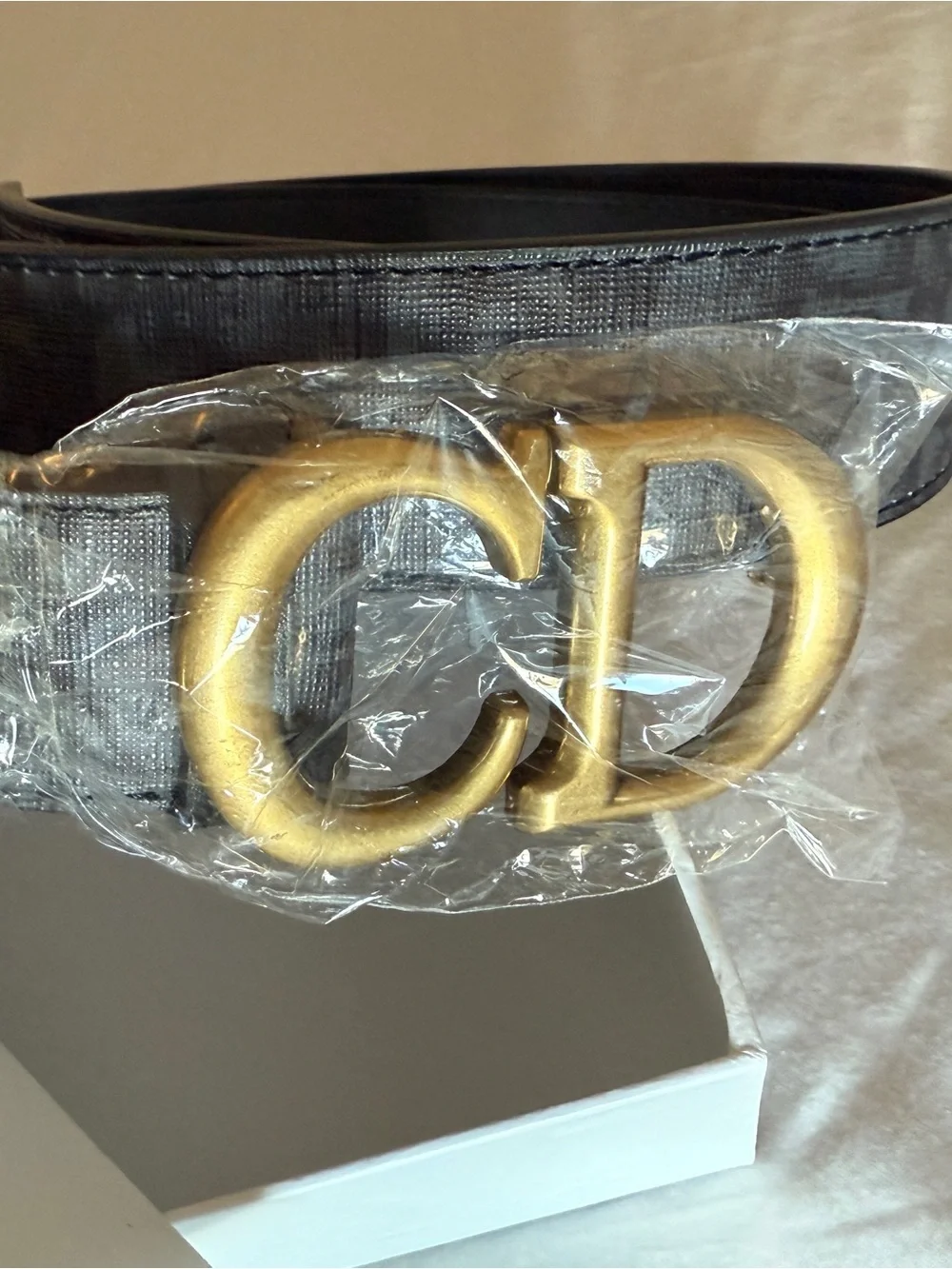 CD-Style Black Leather Belt with Gold Buckle Logo 42” Across 107 cm New